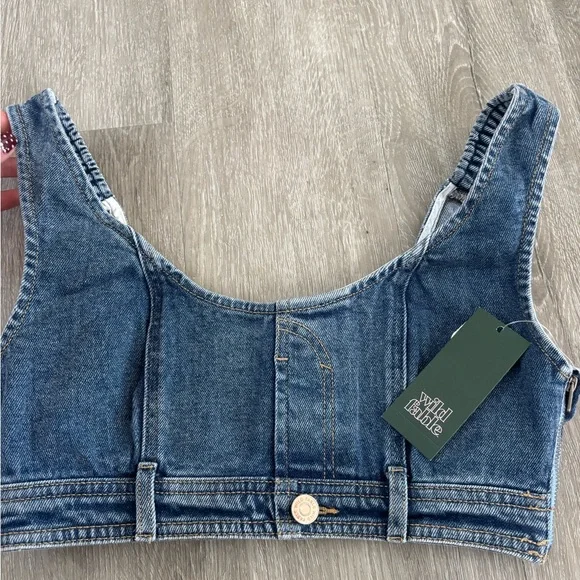 Wild Fable Women’s Scoop Neck Reworked Denim Tiny Vest XS - Picture 1 of 4
